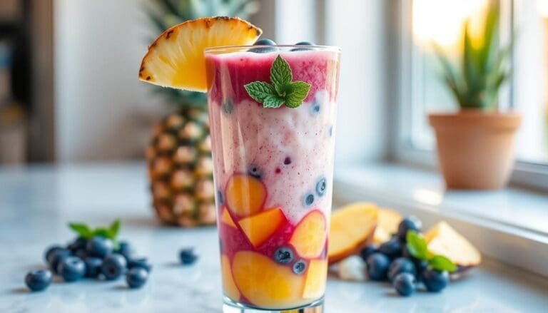 Tropical Berry Coconut Smoothie (Blueberry, Mango, Pineapple)