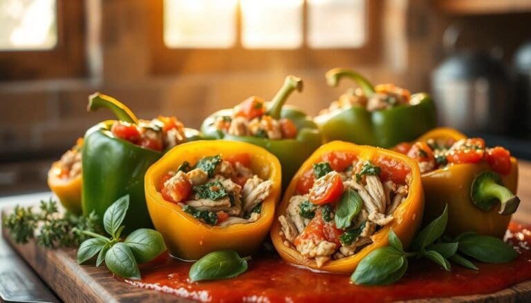 Turkey and Spinach Stuffed Peppers