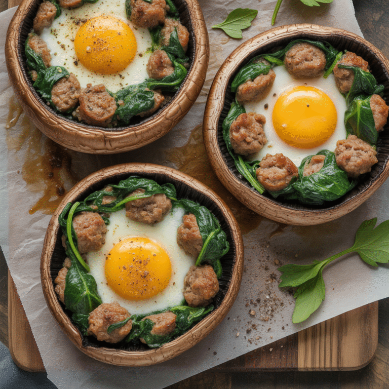 🍄 Morning Magic: Sausage, Egg & Spinach Stuffed Portobellos
