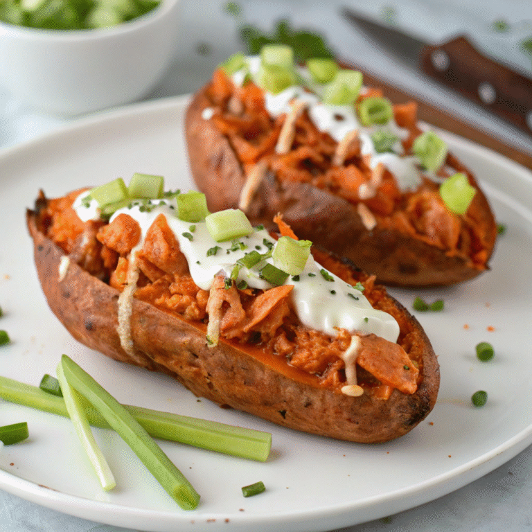 🔥 Buffalo Chicken Stuffed Sweet Potatoes: Comfort Food Gets a Glow-Up 🥔🐔