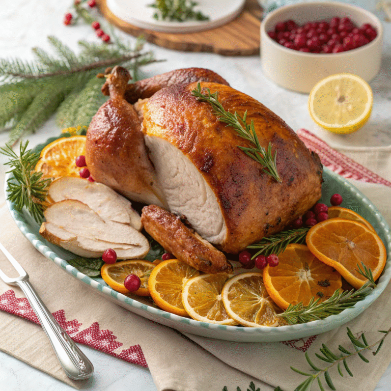 🍋🌿 Citrus-Herb Roast Turkey with Compound Butter Coins: Your Juicy, Crispy-Skinned Showstopper