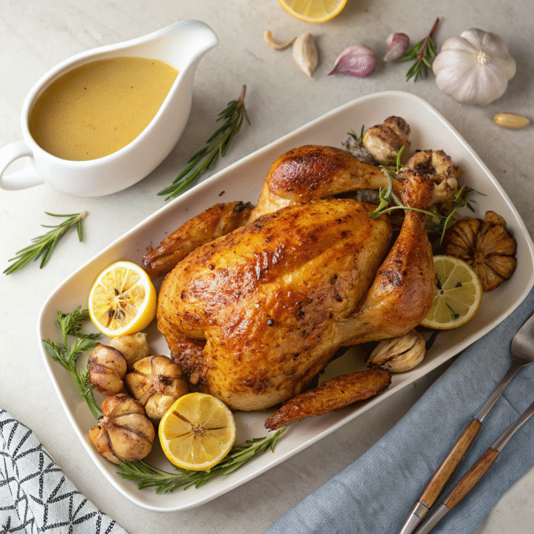🦃 Crispy Spatchcock Turkey + Zesty Garlic-Lemon Pan Gravy