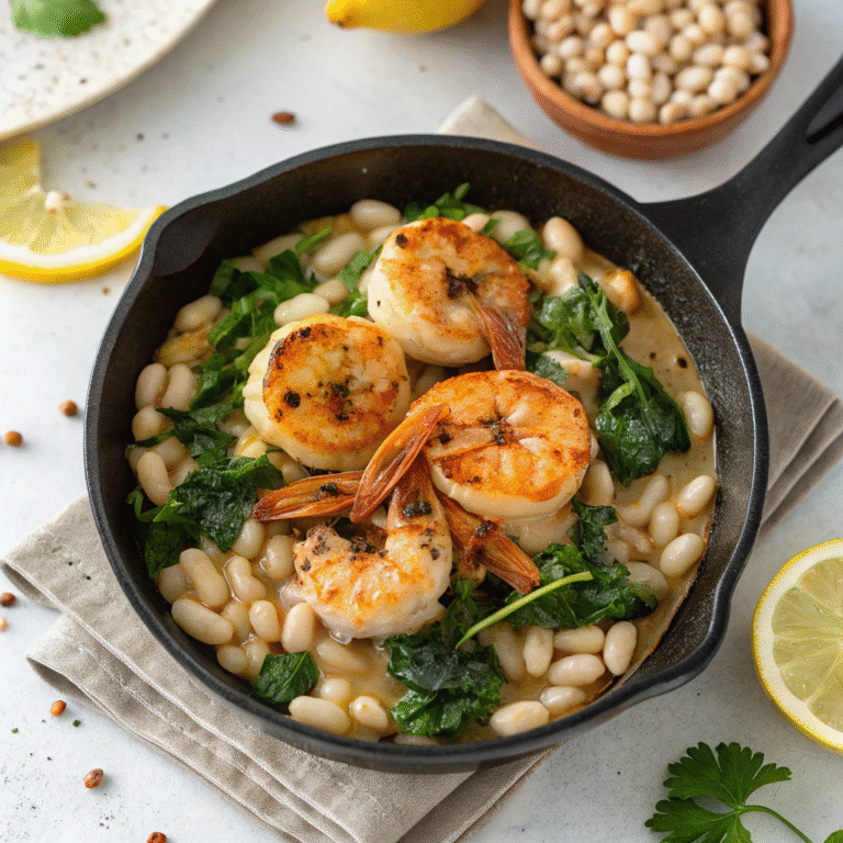 🍤💥 Weeknight Wonder: Garlic Lemon Shrimp & White Bean Skillet