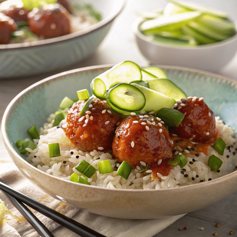 ๐ฅ Spicy-Sweet Weeknight Hero: Gochujang Turkey Meatballs Over Sesame Rice & Crunchy Cukes