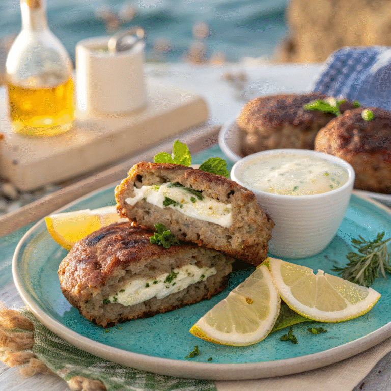 🔥 Greek Bifteki Bliss: Feta-Stuffed Beef Patties You’ll Crush at Your Next Grill-Sesh