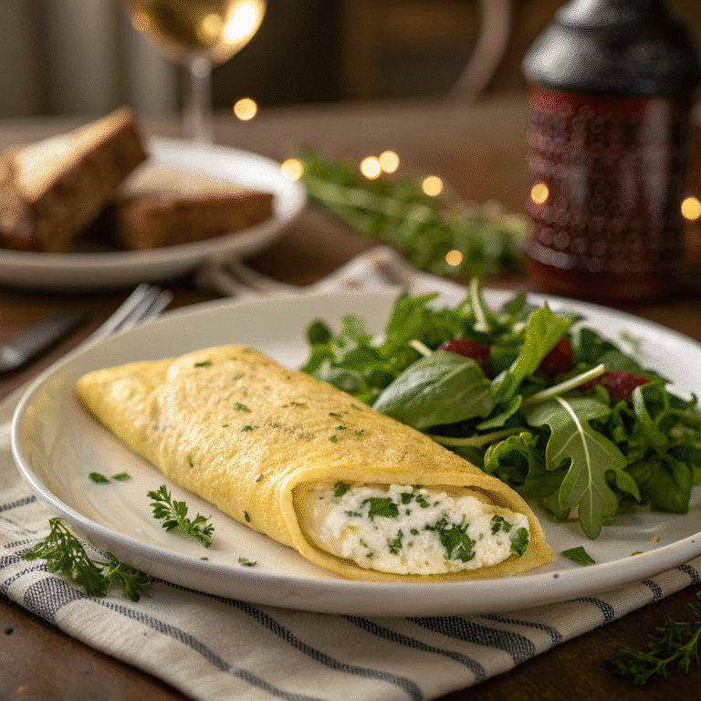 🥚 Zesty Morning Magic: Herbed Goat Cheese Omelet with Arugula