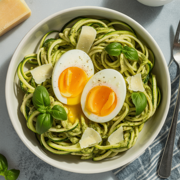 🥑🍳 Keto Egg & Pesto Zoodle Bowl: The 5-Minute Lunch That Won’t Kill Your Macros