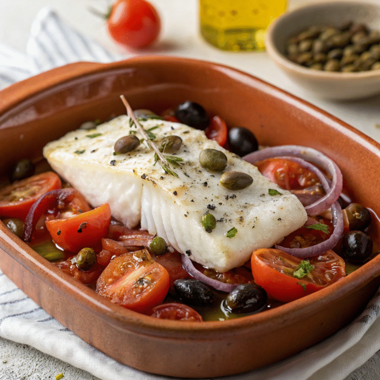 🌊 Mediterranean Magic: No-Fuss Baked Halibut Feast 🐟