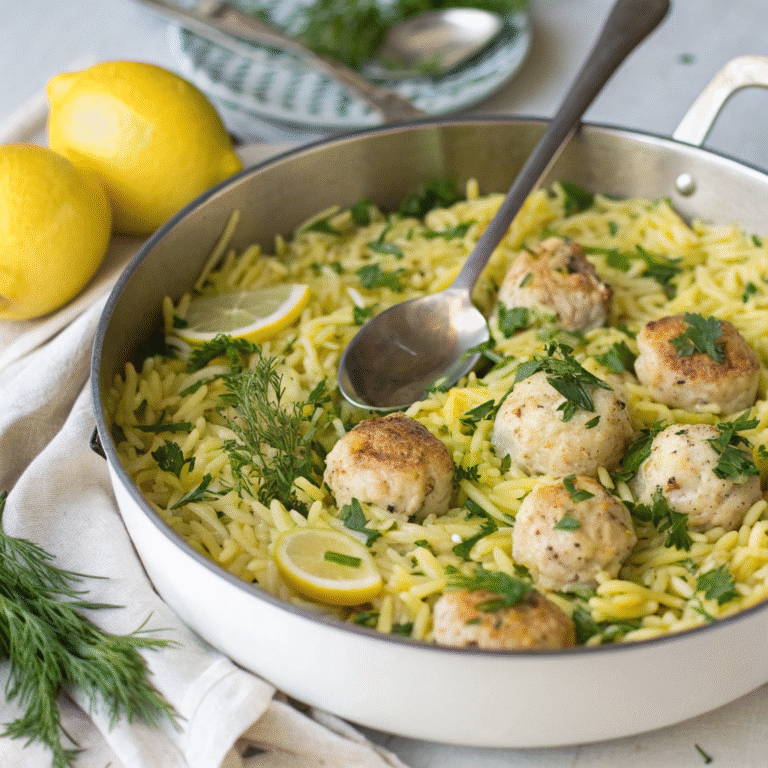 🍋🥄 Zesty One-Pot Chicken Meatballs & Lemon Orzo