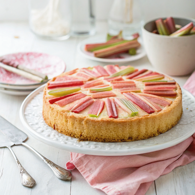 🍰 Rustic Rhubarb + Almond Cake: Tart Meets Nutty Magic