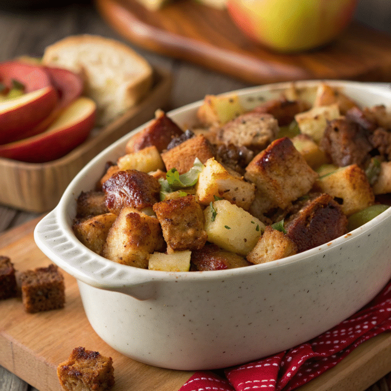 🥖🍎 Cozy Comfort: Sausage & Apple Stuffing (With Crispy Top)