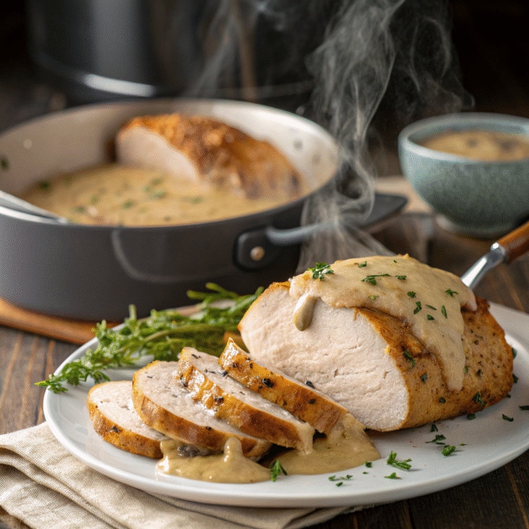 🦃 Cozy Dinner Hero: Slow Cooker Turkey Breast with Garlic Gravy