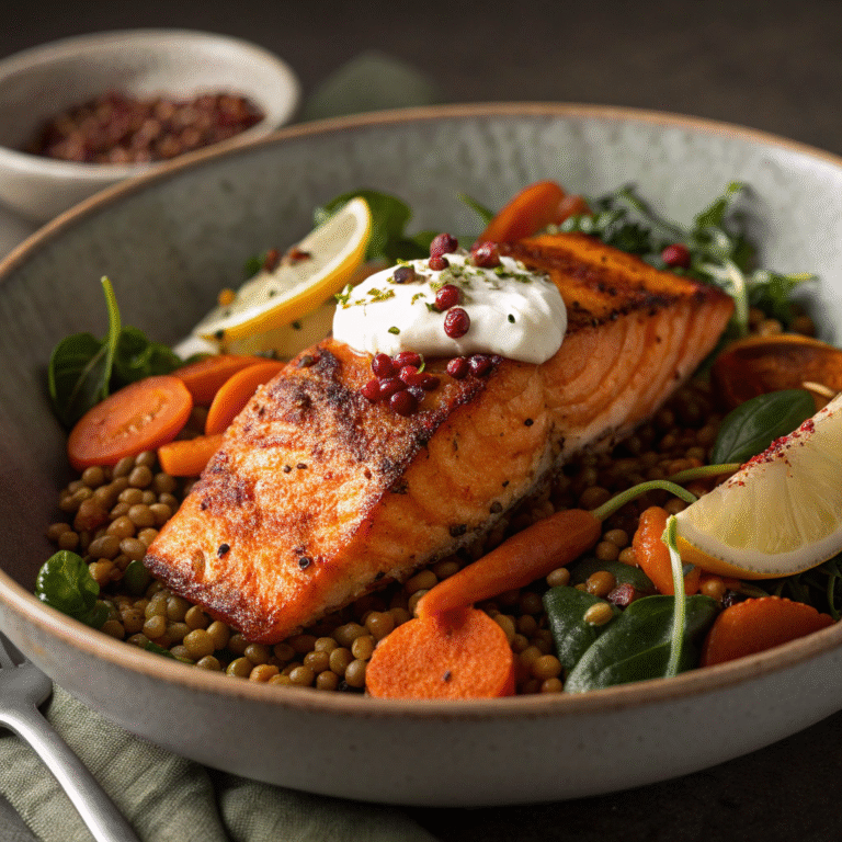🔥 Spicy Spoonful Alert: The Harissa Salmon & Lentil Power Bowl