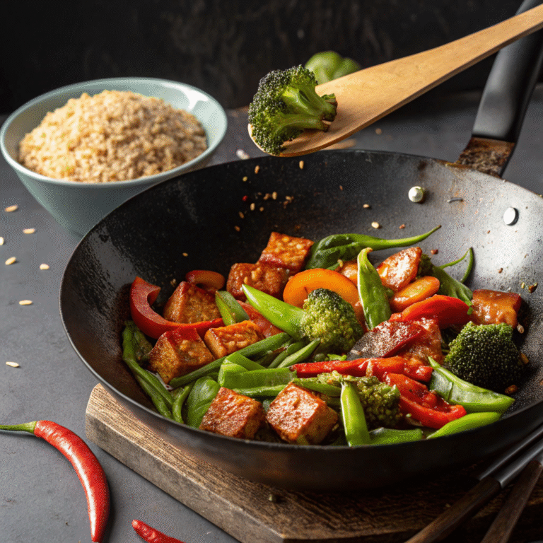 🌶️ Fiery Tempeh Power Bowl: Spicy Tempeh & Veggie Stir-Fry with Brown Rice