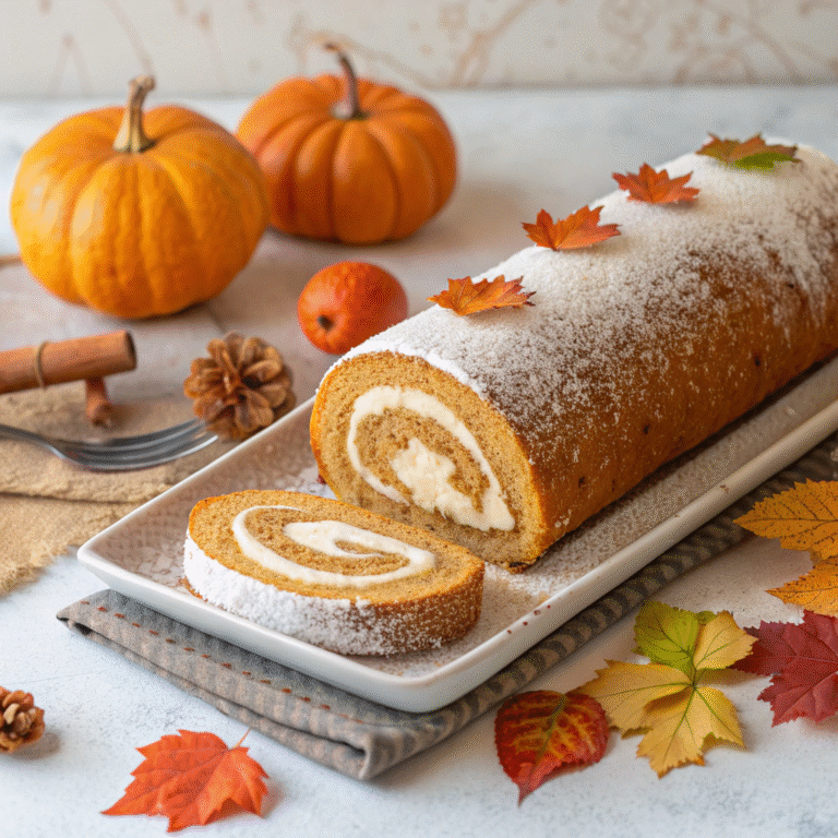 ๐ Cozy Fall Favorite: Pumpkin Roll with Cream Cheese Filling ๐