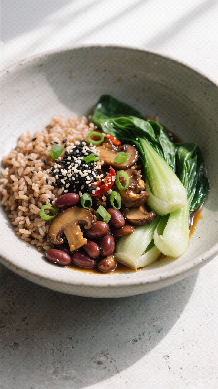 Final plated bowl — restaurant-quality presentation: Beautifully plated Miso Bean Bowl with a foun
