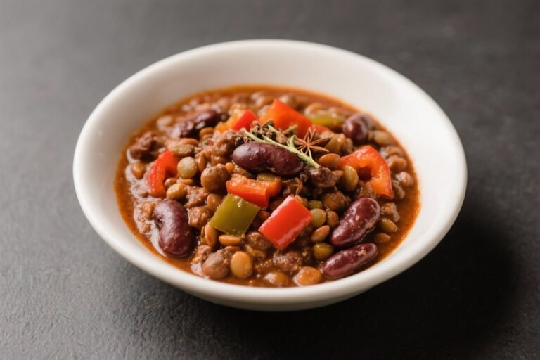 Chili sin Carne with kidney beans, lentils, bell pepper, cumin, a hint of cocoa: The One-Pot Powerhouse Your Weeknight Needs