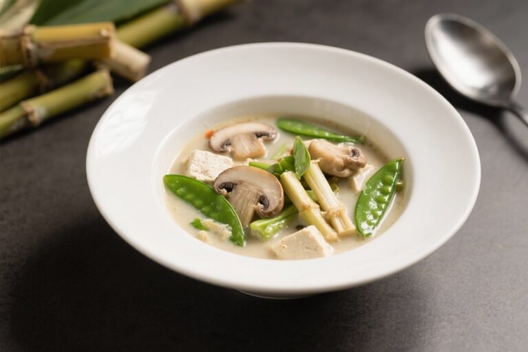 Tom Kha Mushroom Soup with Tofu, Snap Peas, and Extra Bamboo Shoots: The Creamy-Comfort Bowl You’ll Brag About