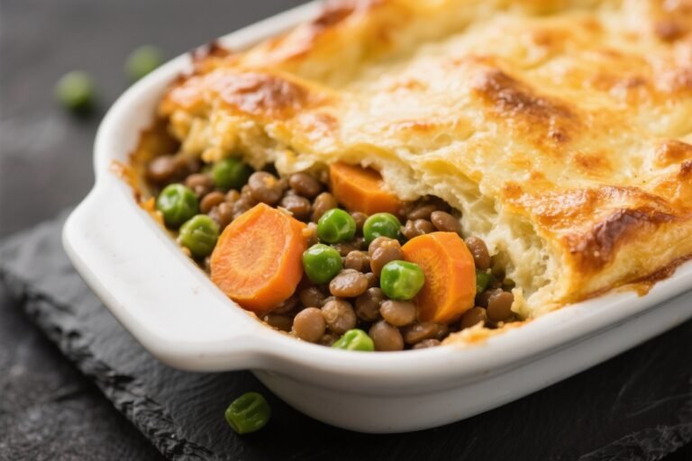Sweet Potato–Lentil Shepherd’s Pie with Peas and Carrots: Cozy Comfort, Zero Regrets